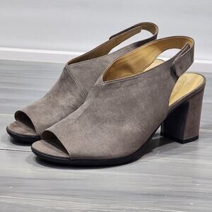 Naturalizer Preston Peep Toe Dress Sandals Sling Back Block Heel Size 10 M Gray